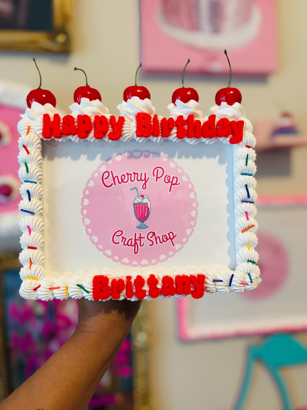 Personalized Fake Cake Frame – Custom Text & Color Birthday Photo Holder