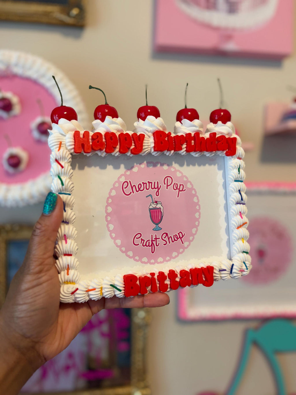 Personalized Fake Cake Frame – Custom Text & Color Birthday Photo Holder