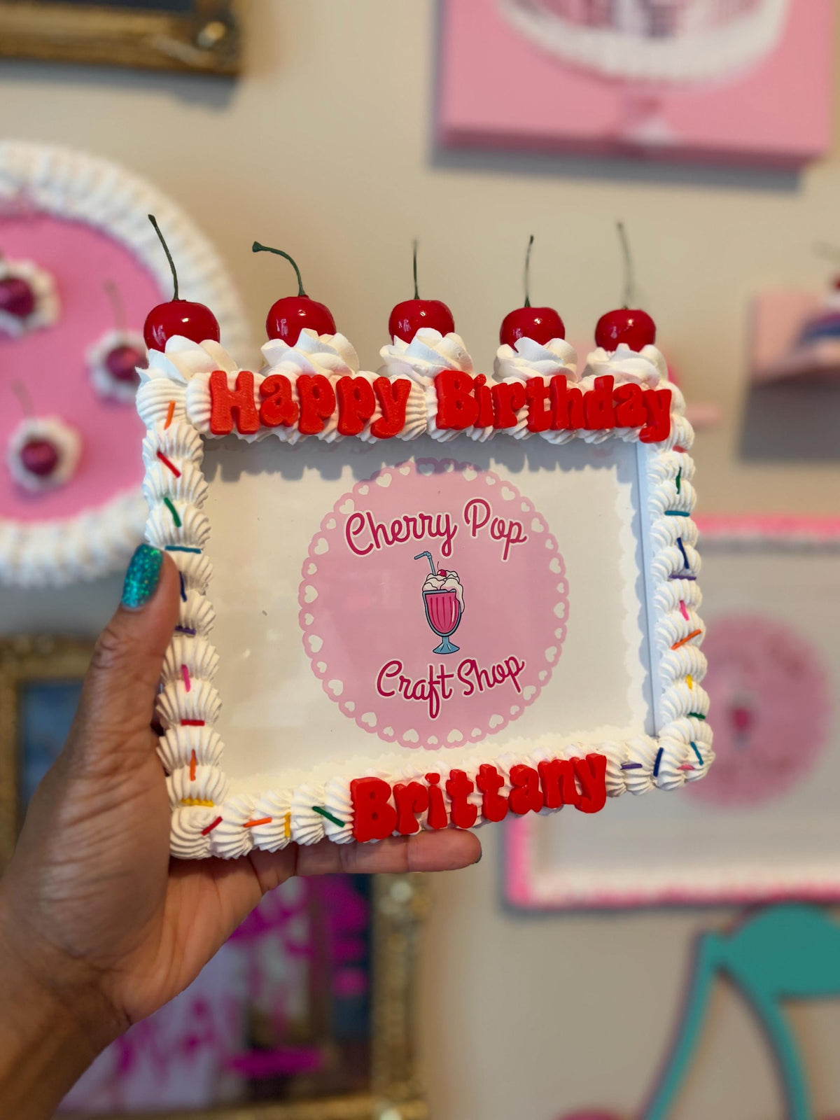 Personalized Fake Cake Frame – Custom Text & Color Birthday Photo Holder