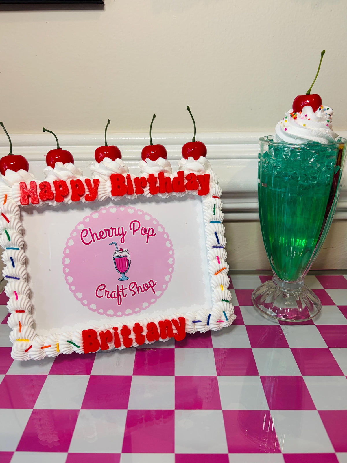 Personalized Fake Cake Frame – Custom Text & Color Birthday Photo Holder
