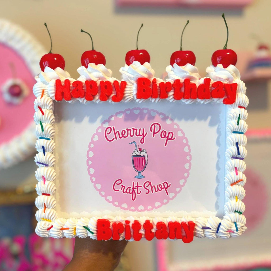 Personalized Fake Cake Frame – Custom Text & Color Birthday Photo Holder