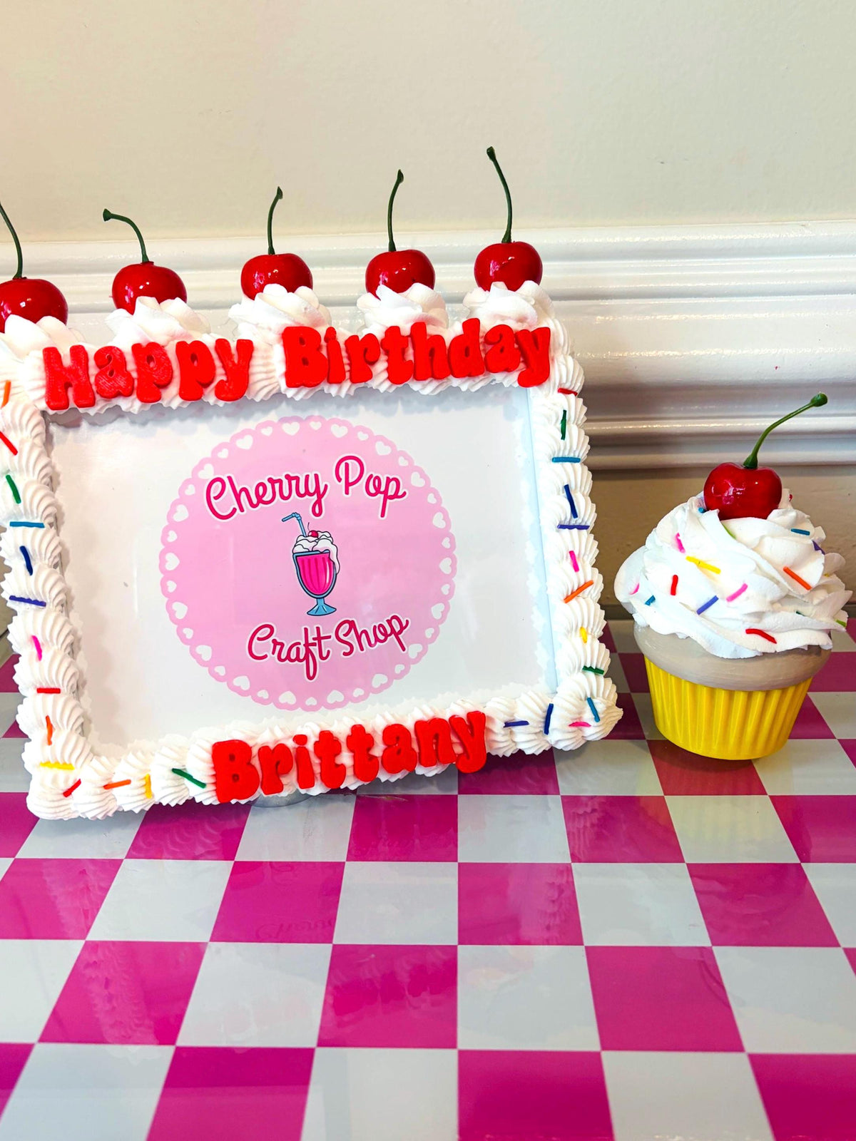 Personalized Fake Cake Frame – Custom Text & Color Birthday Photo Holder
