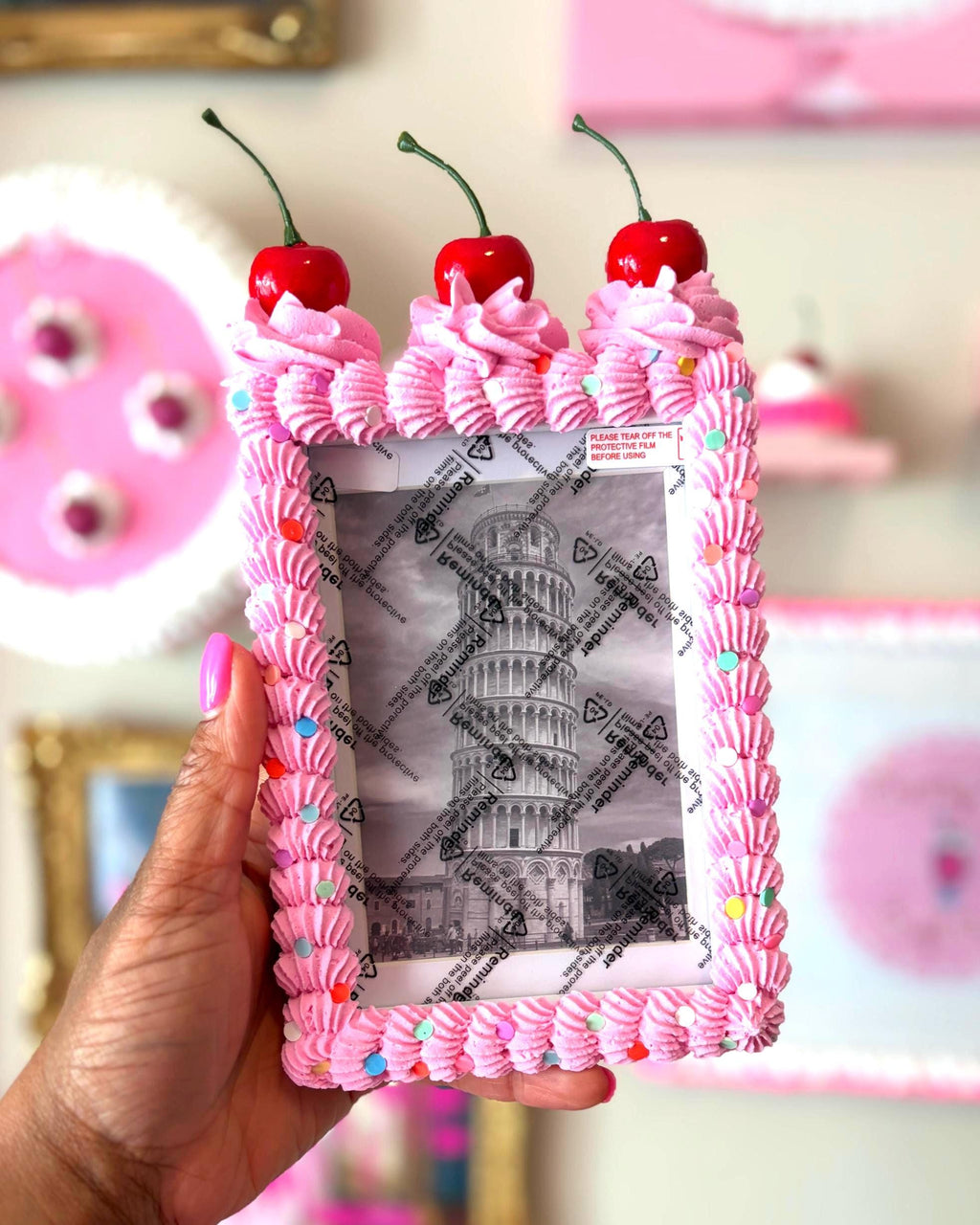 Pink Fake Cake Picture Frame: Sprinkled Icing Photo Holder