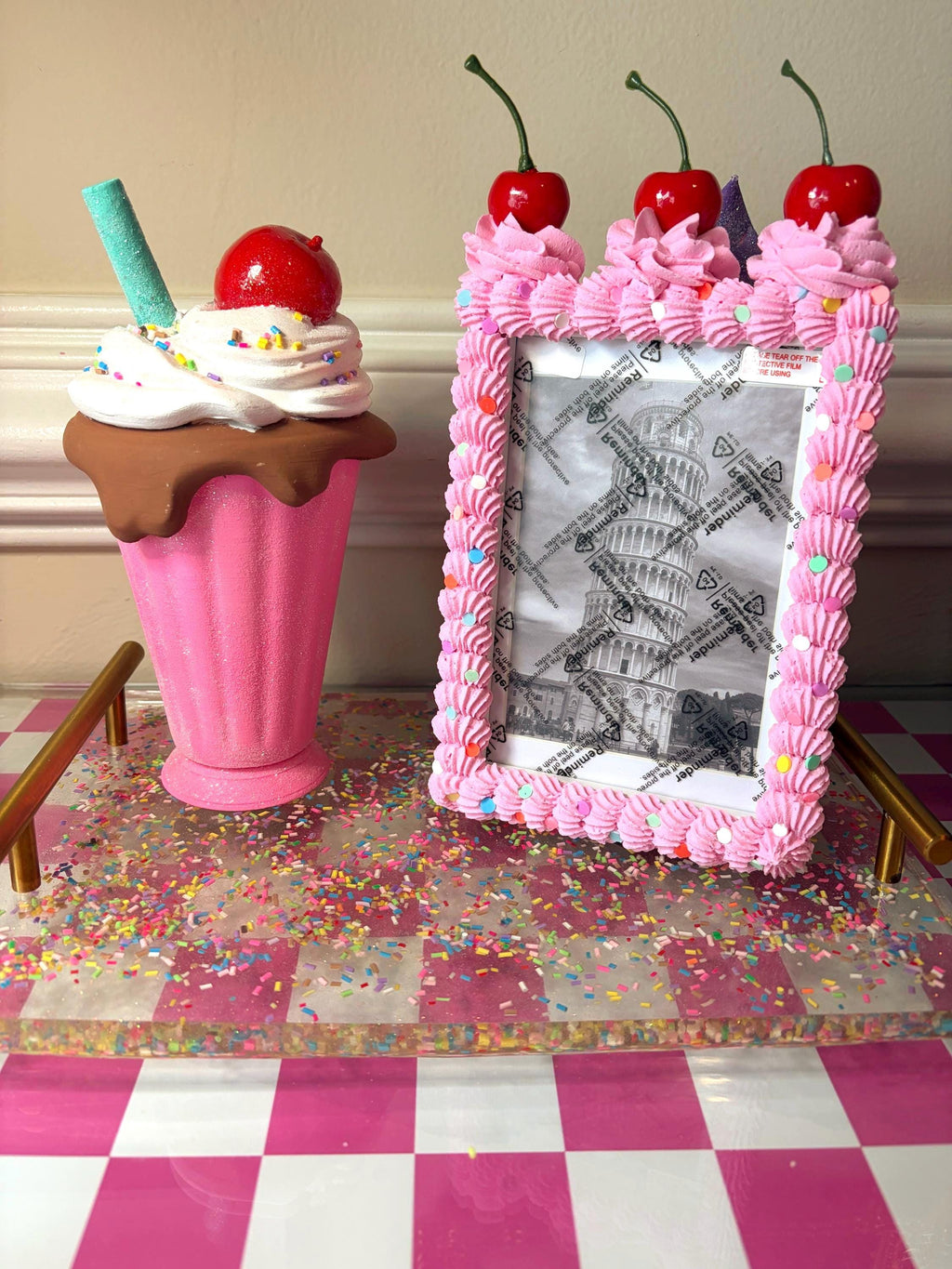 Pink Fake Cake Picture Frame: Sprinkled Icing Photo Holder