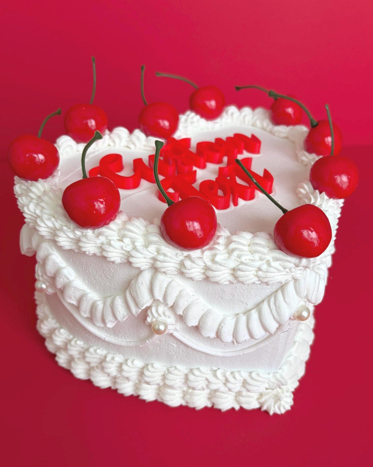 Custom Heart Fake Cake with Cherries & Personalized Text