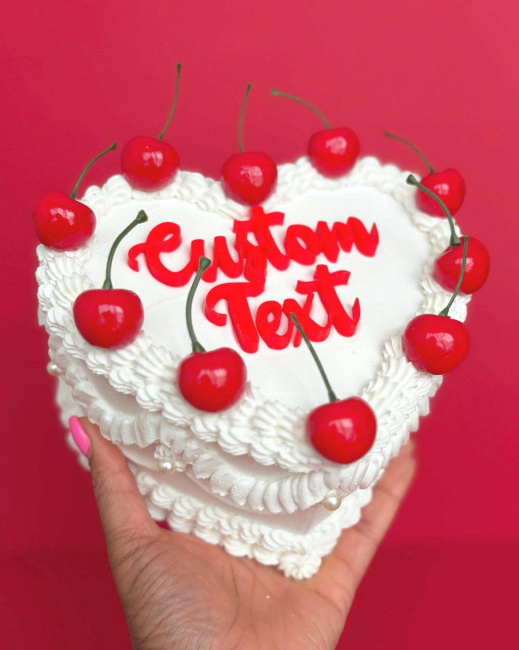 Custom Heart Fake Cake with Cherries & Personalized Text