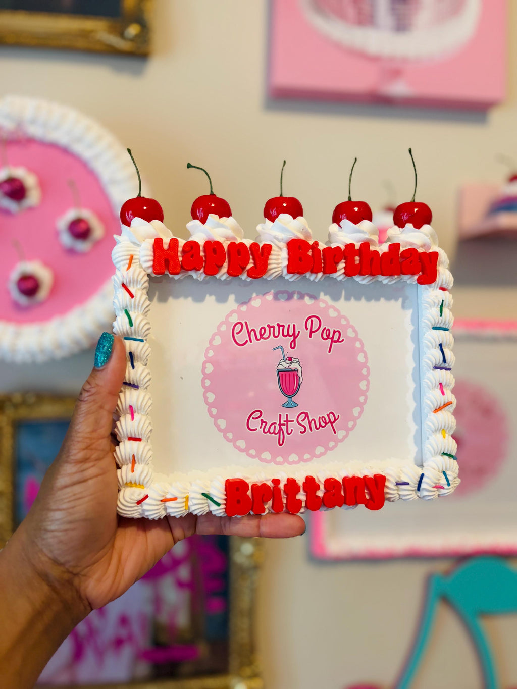 Personalized Fake Cake Frame – Custom Text & Color Birthday Photo Holder