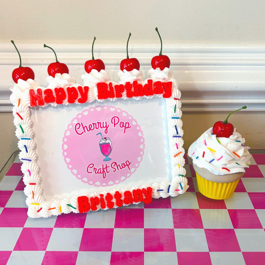 Personalized Fake Cake Frame – Custom Text & Color Birthday Photo Holder