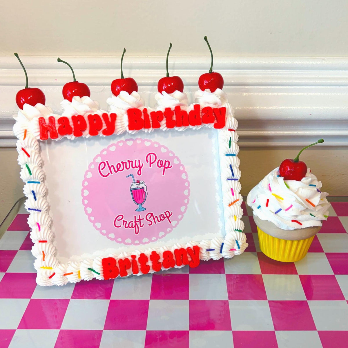 Personalized Fake Cake Frame – Custom Text & Color Birthday Photo Holder