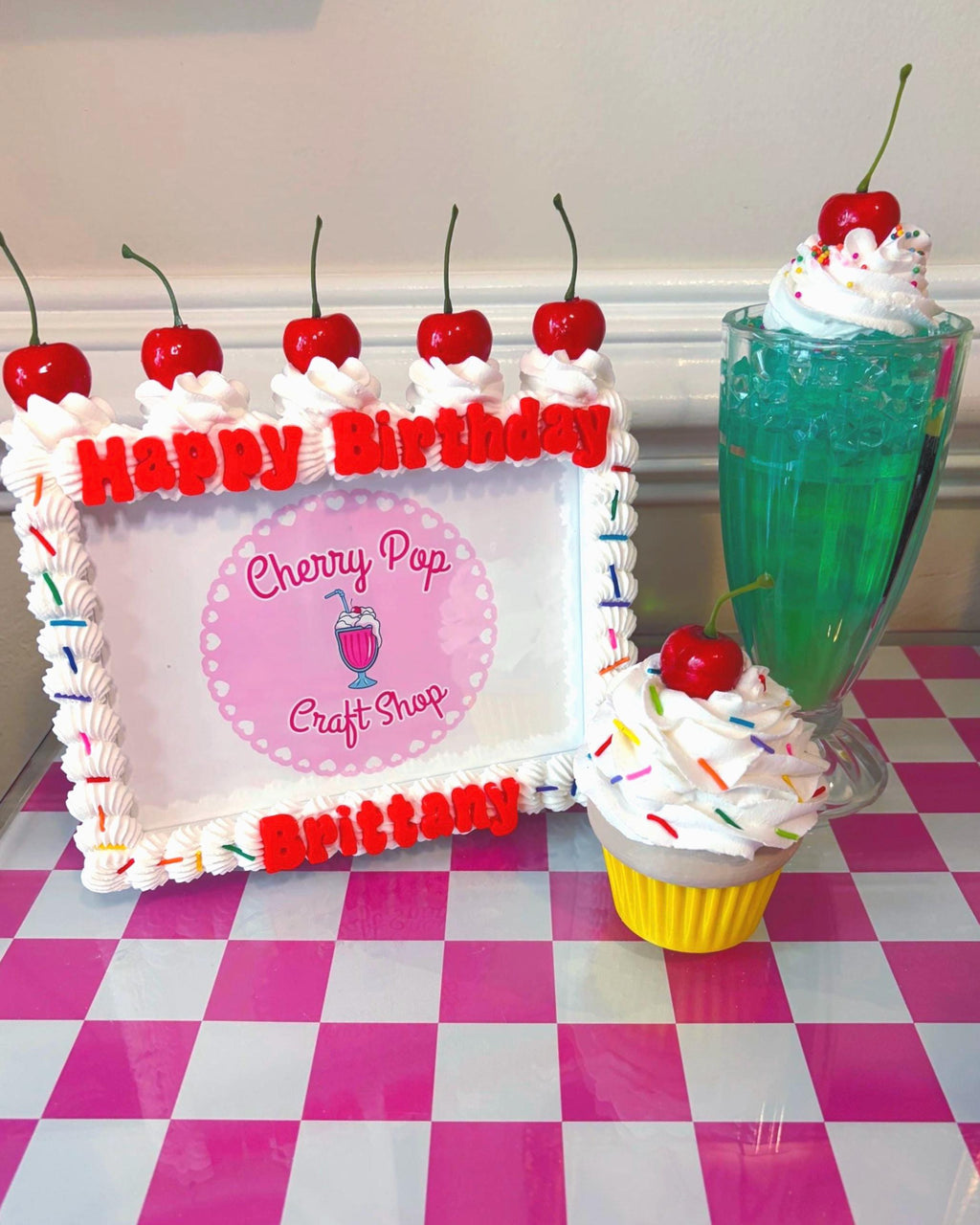Personalized Fake Cake Frame – Custom Text & Color Birthday Photo Holder