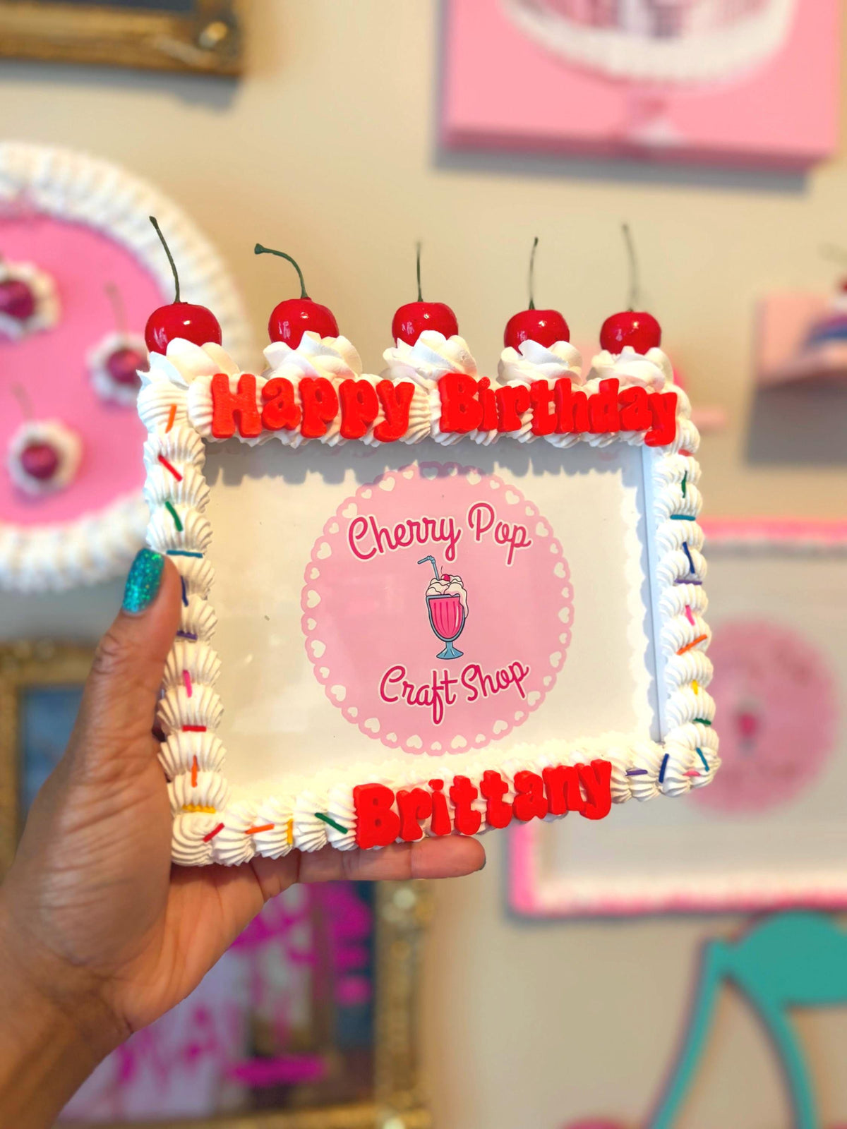 Personalized Fake Cake Frame – Custom Text & Color Birthday Photo Holder