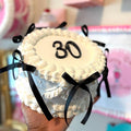 Custom Fake Cake Coquette Lambeth Style with Black Satin Ribbons Pearls and Personalized Text