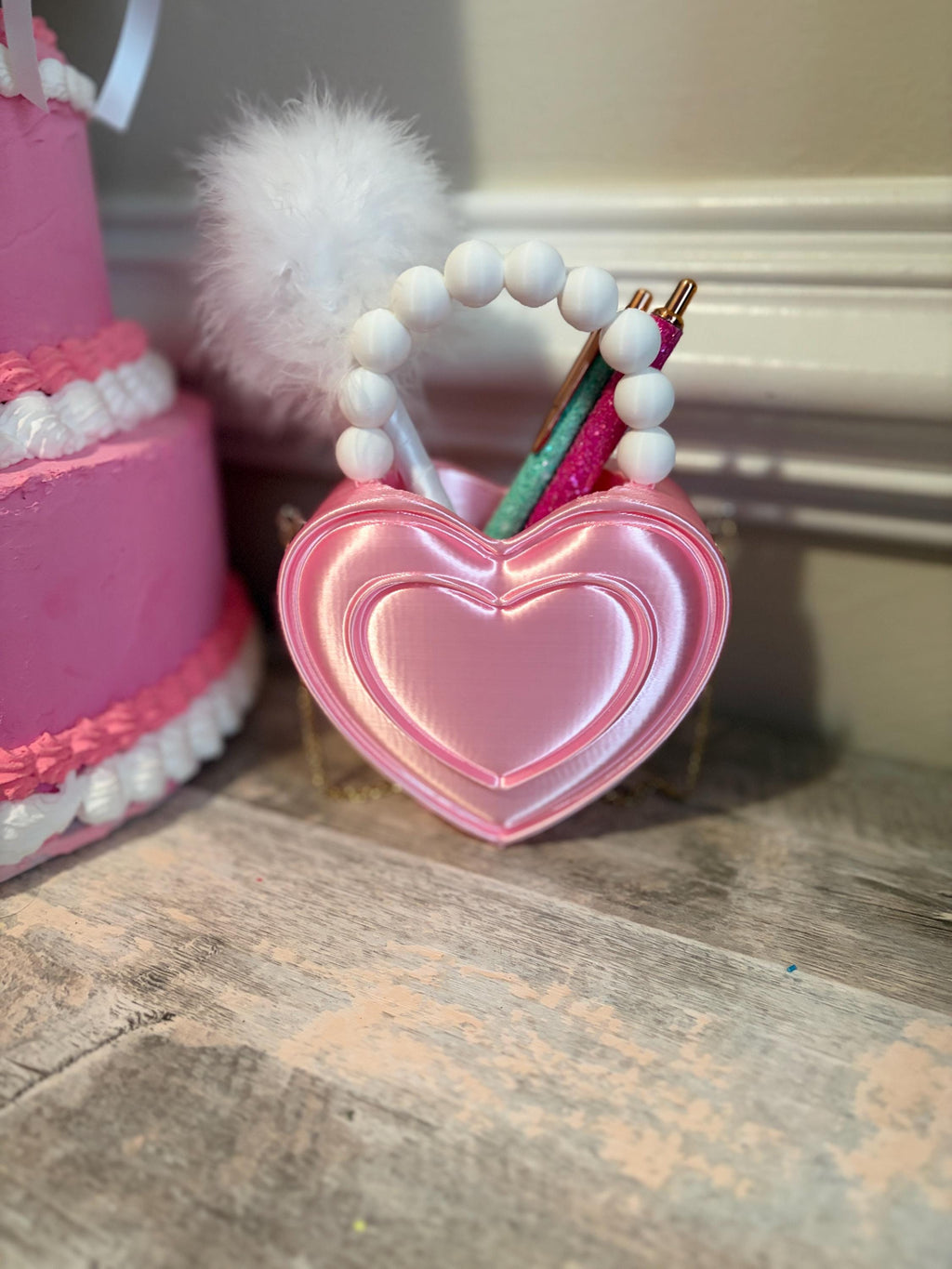 Heart Shaped Purse Pen Holder, Makeup Brush Container and Desk Organizer