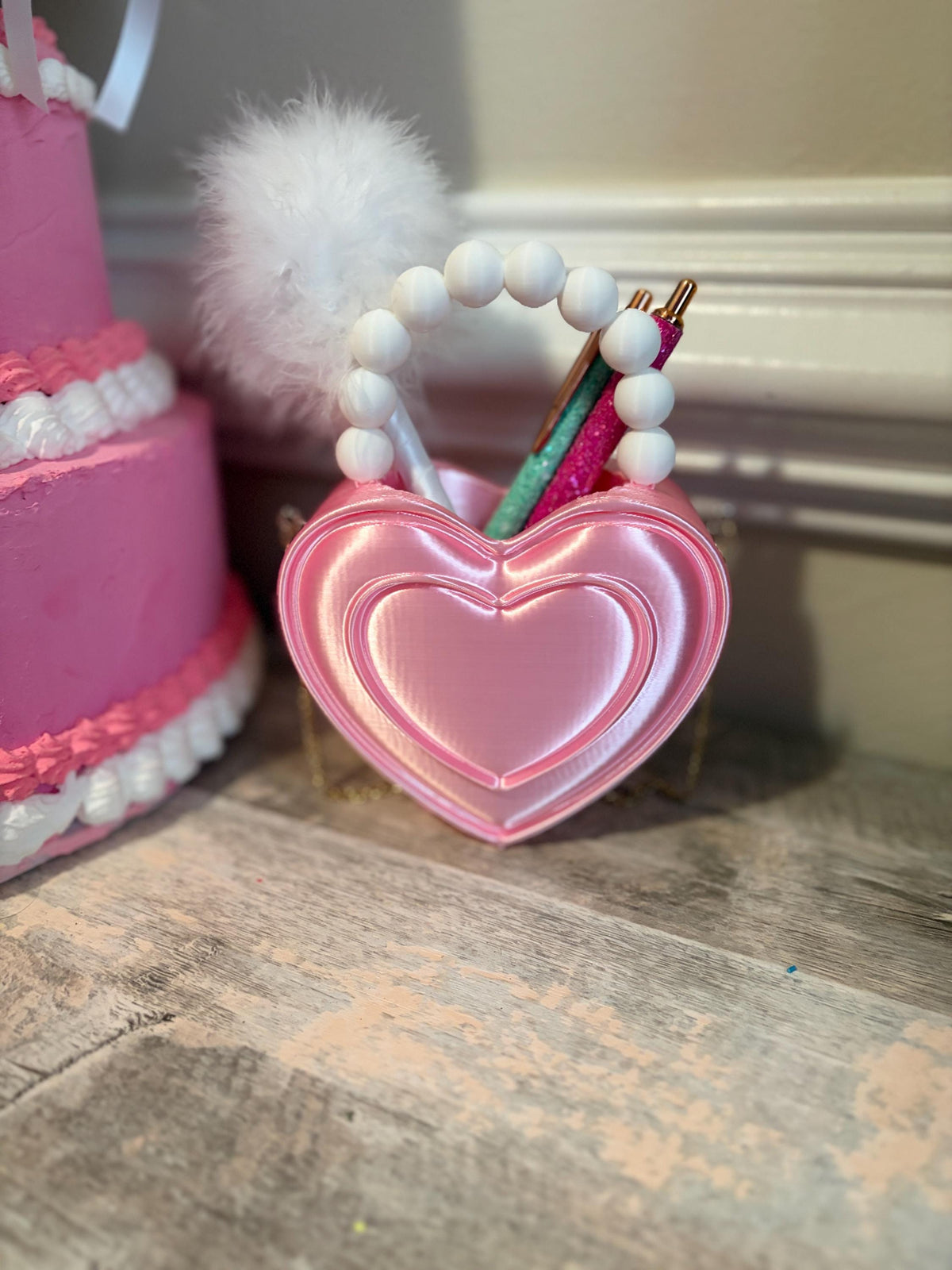 Heart Shaped Purse Pen Holder, Makeup Brush Container and Desk Organizer
