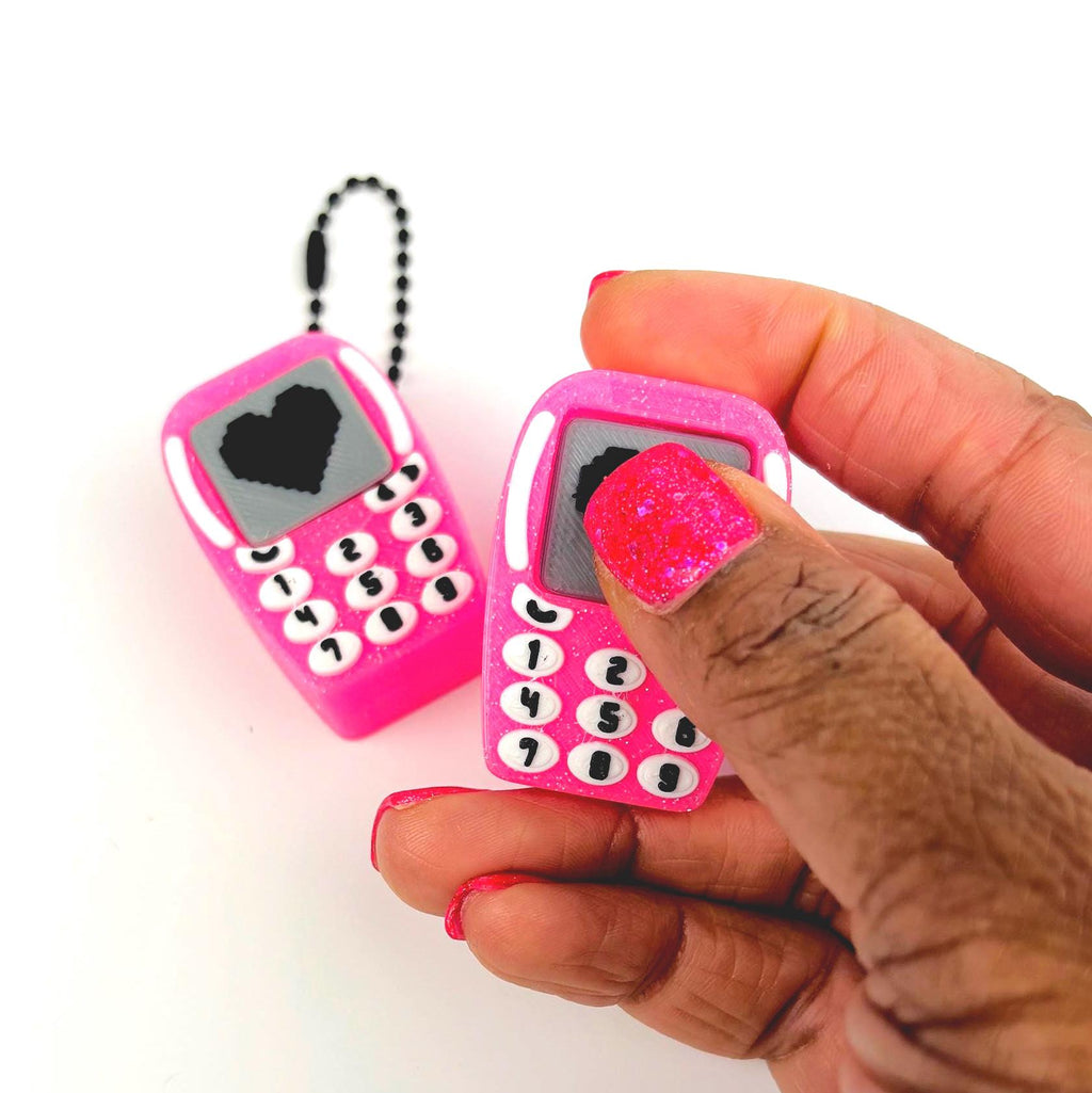Pink Y2K Cell Phone Fidget Clicker | 3D Printed Mechanical Keychain