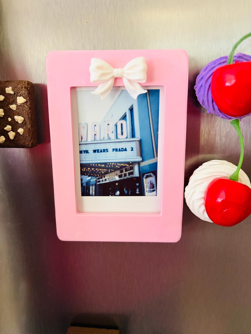 Magnetic Instax Mini Frame with Bow & Holographic Hearts, Coquette Room Decor