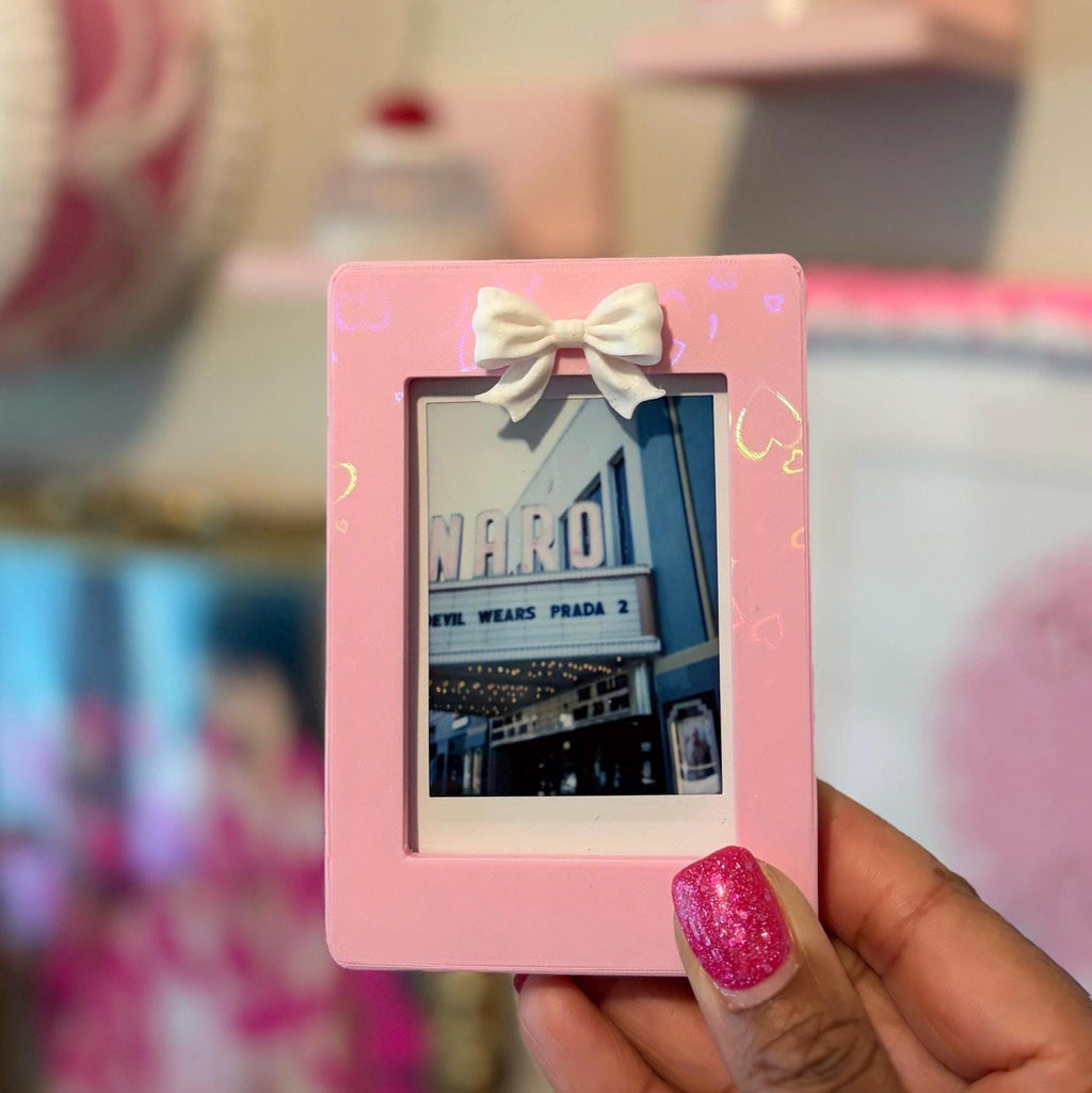 Magnetic Instax Mini Frame with Bow & Holographic Hearts, Coquette Room Decor