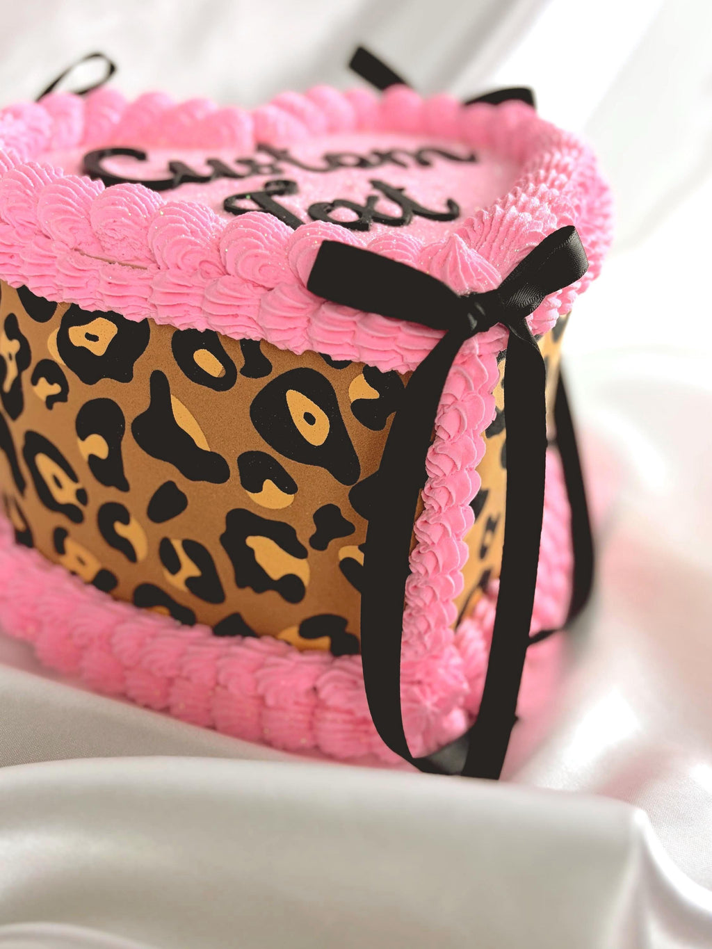 Custom Fake Cake, Pink Leopard Heart Decor and Prop, Personalized Text