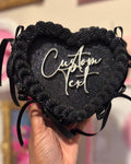 Black Heart Shaped Faux Cake with Ribbons Personalized Custom Text