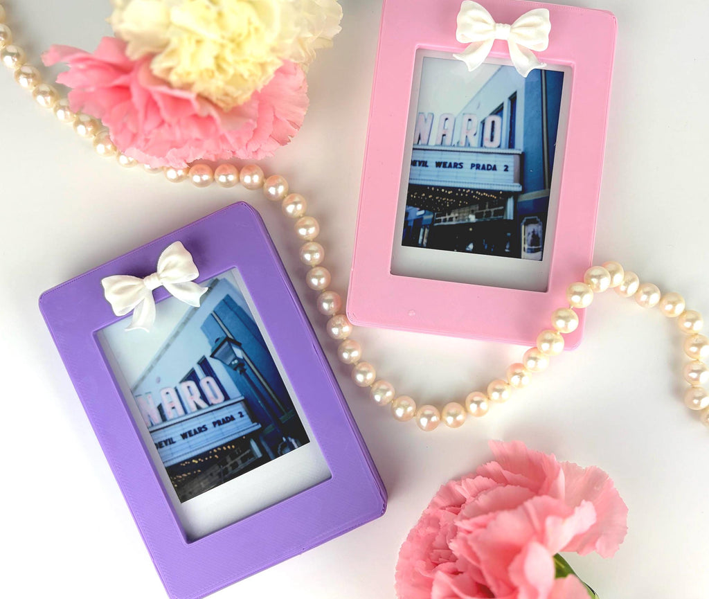 Magnetic Instax Mini Frame with Bow & Holographic Hearts, Coquette Room Decor