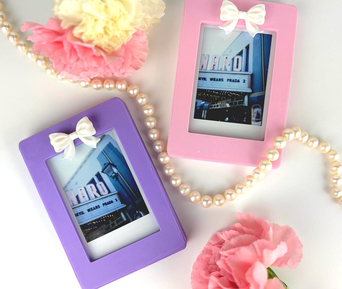 Magnetic Instax Mini Frame with Bow & Holographic Hearts, Coquette Room Decor