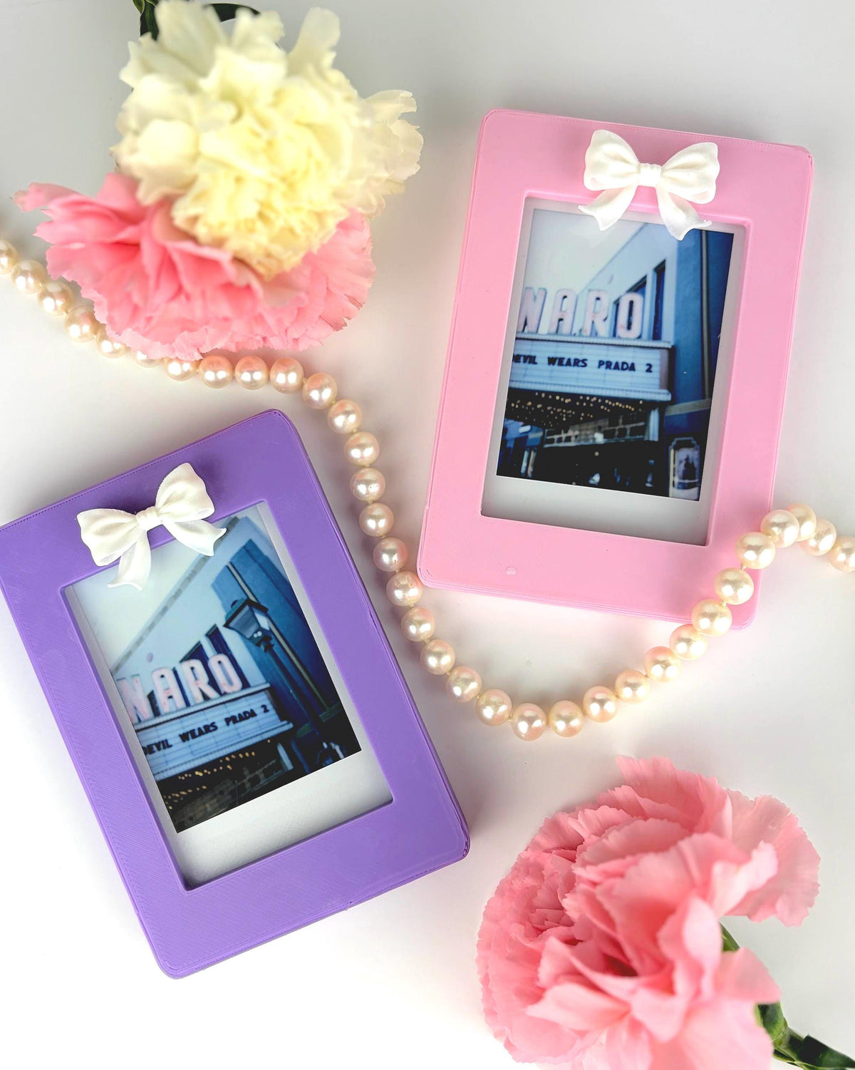 Magnetic Instax Mini Frame with Bow & Holographic Hearts, Coquette Room Decor