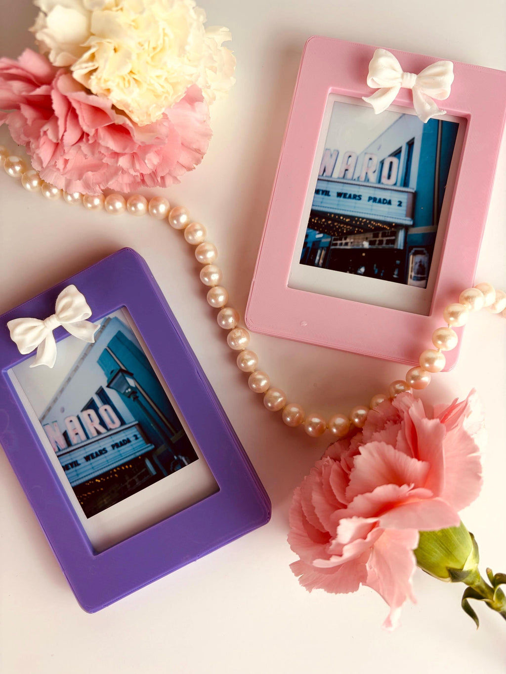 Magnetic Instax Mini Frame with Bow & Holographic Hearts, Coquette Room Decor