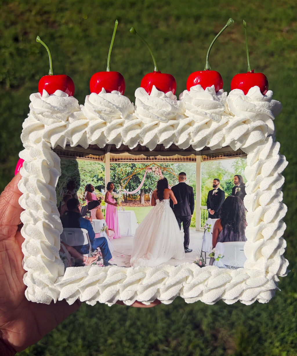 Fake Whipped Cream Cherry Picture Frame, Faux Dessert Frame, Kawaii Decor, Handmade Novelty Gift