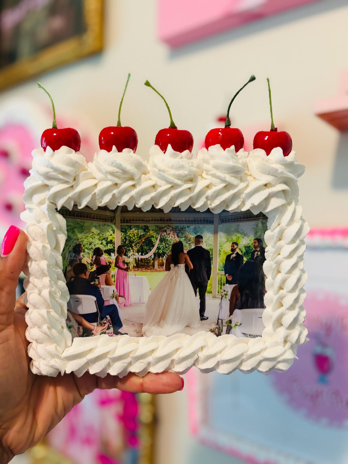 Fake Whipped Cream Cherry Picture Frame, Faux Dessert Frame, Kawaii Decor, Handmade Novelty Gift
