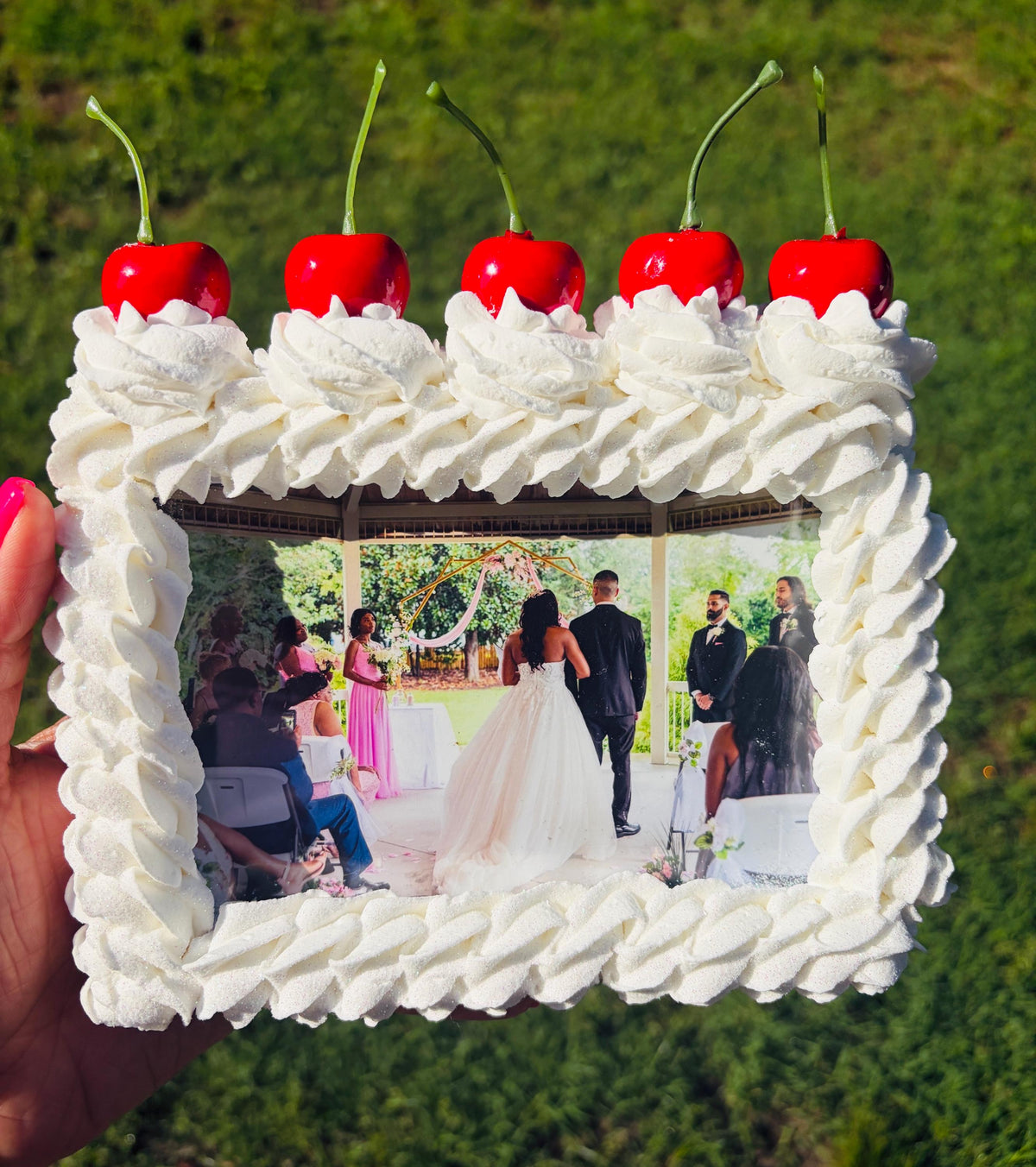 Fake Whipped Cream Cherry Picture Frame, Faux Dessert Frame, Kawaii Decor, Handmade Novelty Gift