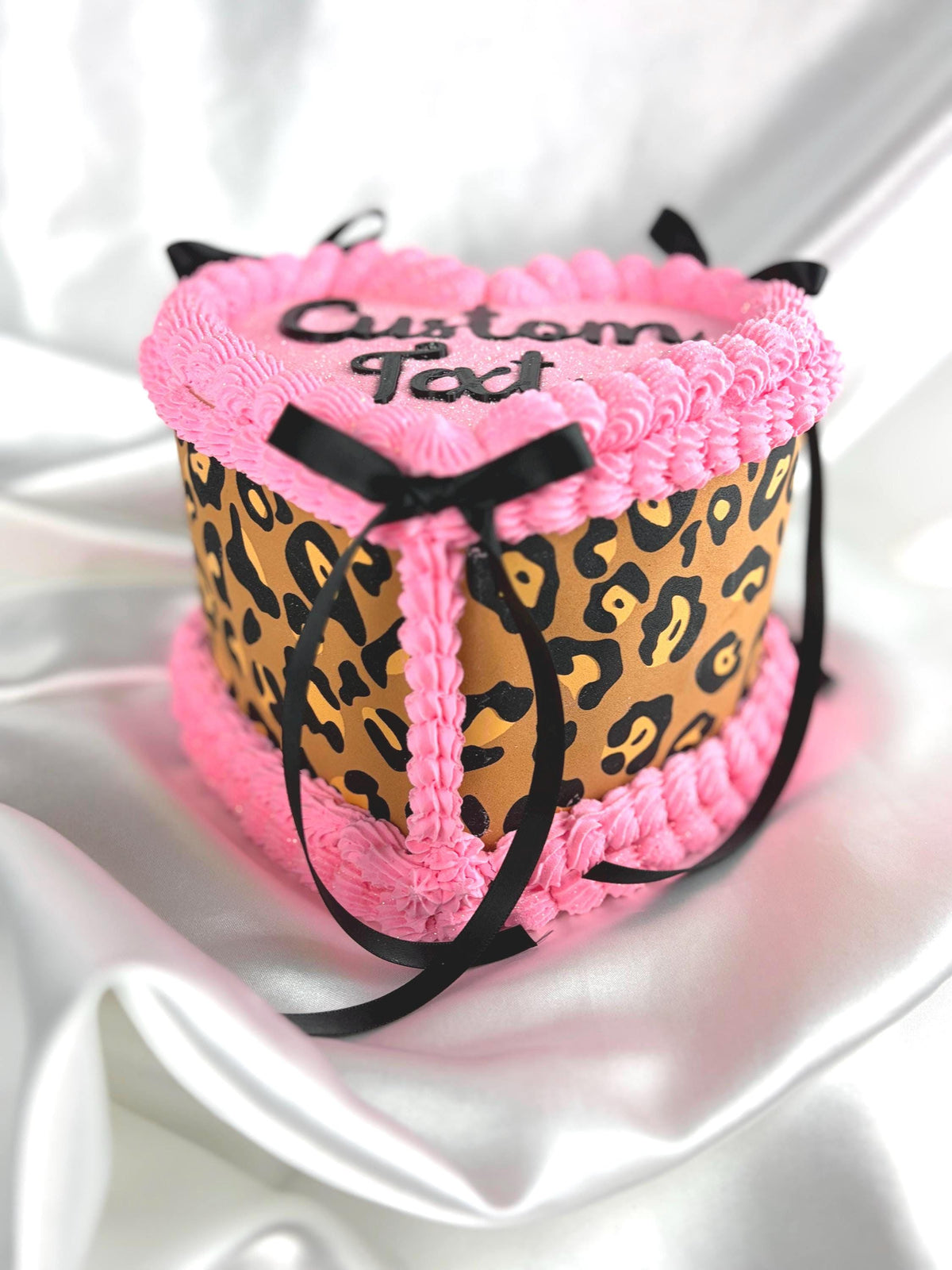 Custom Fake Cake, Pink Leopard Heart Decor and Prop, Personalized Text