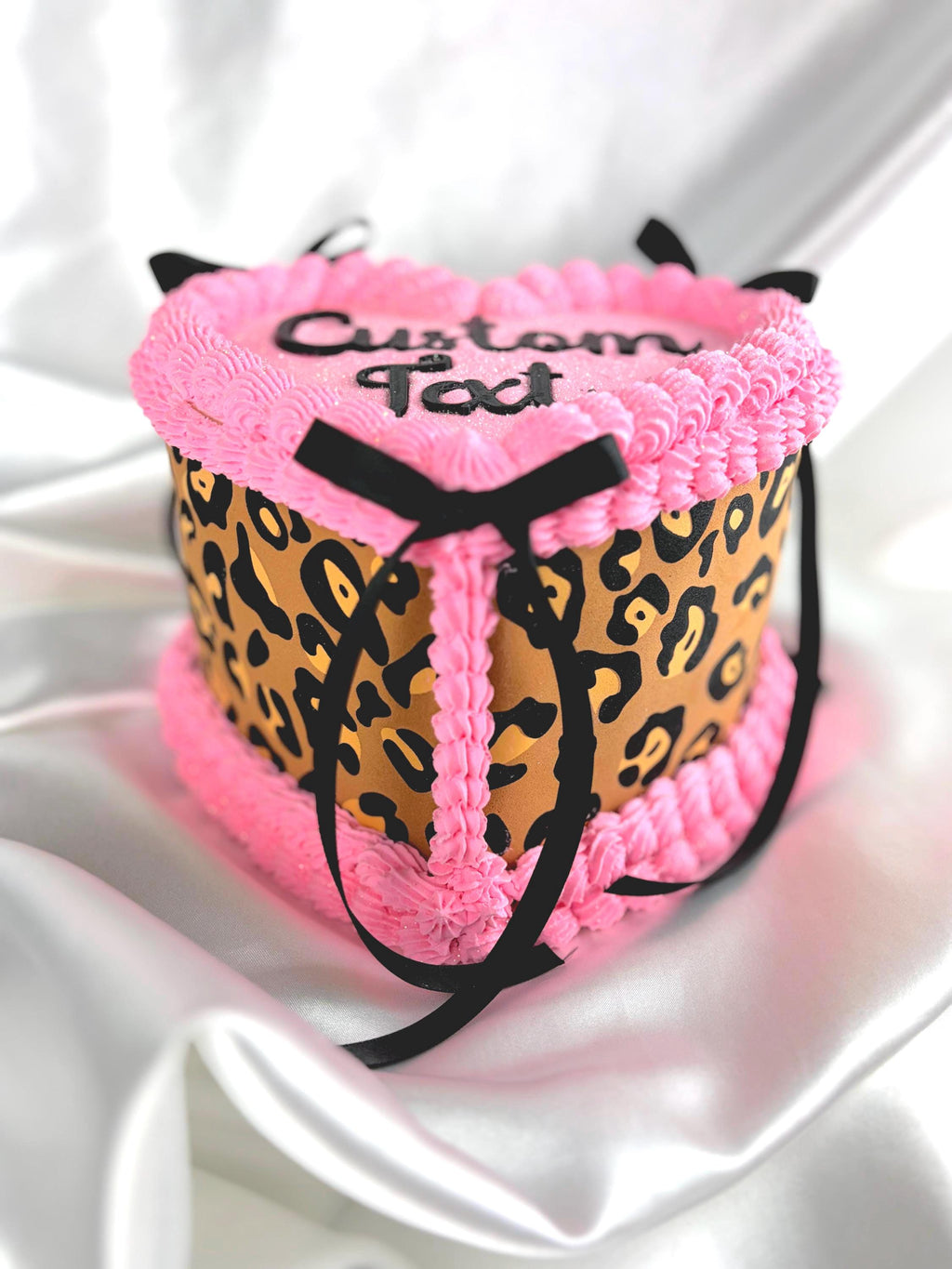 Custom Fake Cake, Pink Leopard Heart Decor and Prop, Personalized Text