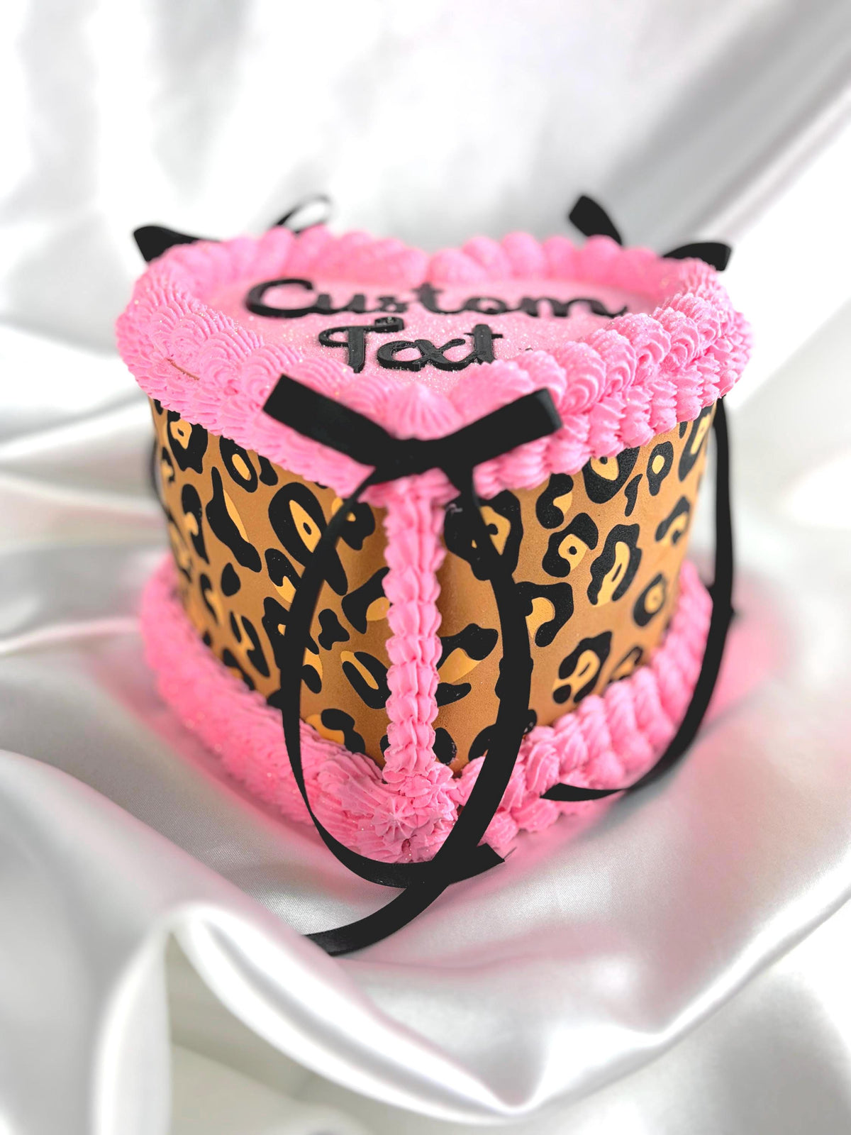 Custom Fake Cake, Pink Leopard Heart Decor and Prop, Personalized Text