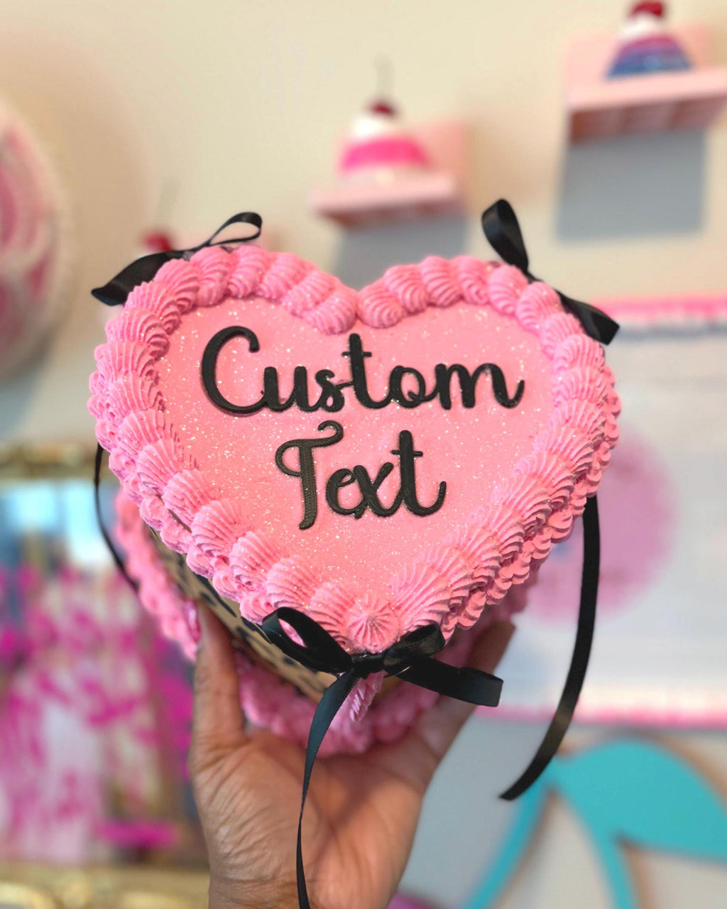 Custom Fake Cake, Pink Leopard Heart Decor and Prop, Personalized Text