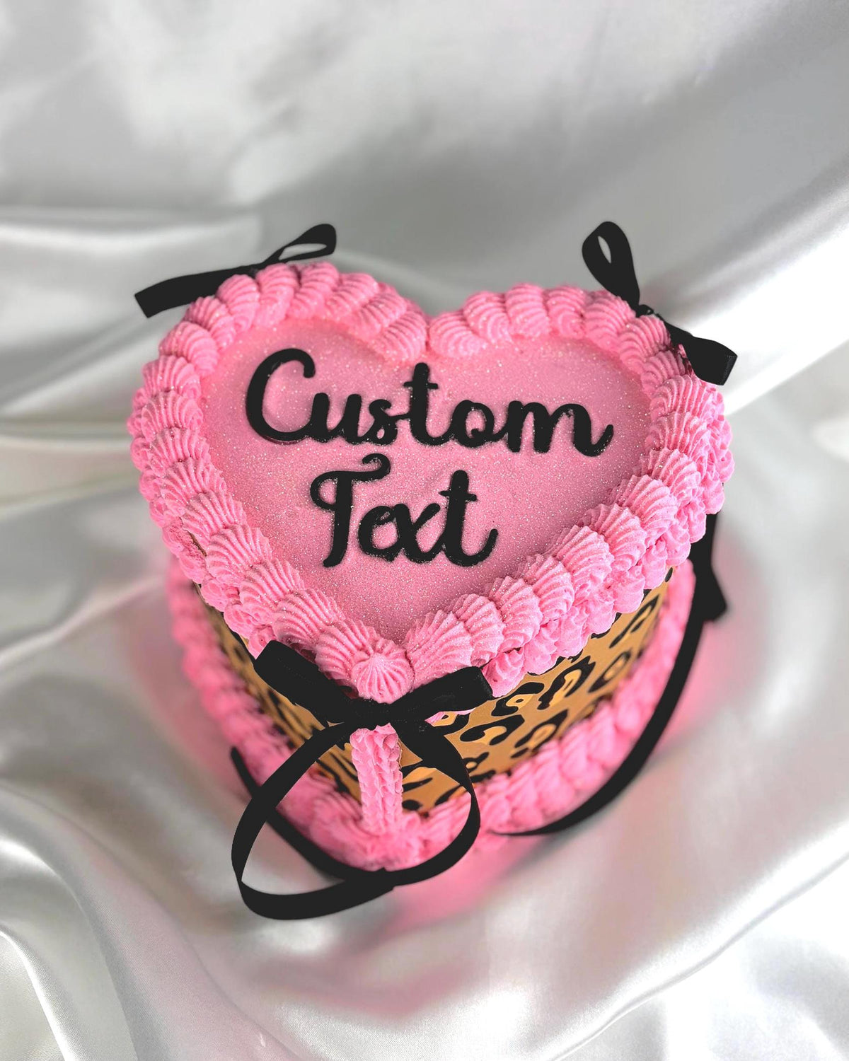 Custom Fake Cake, Pink Leopard Heart Decor and Prop, Personalized Text