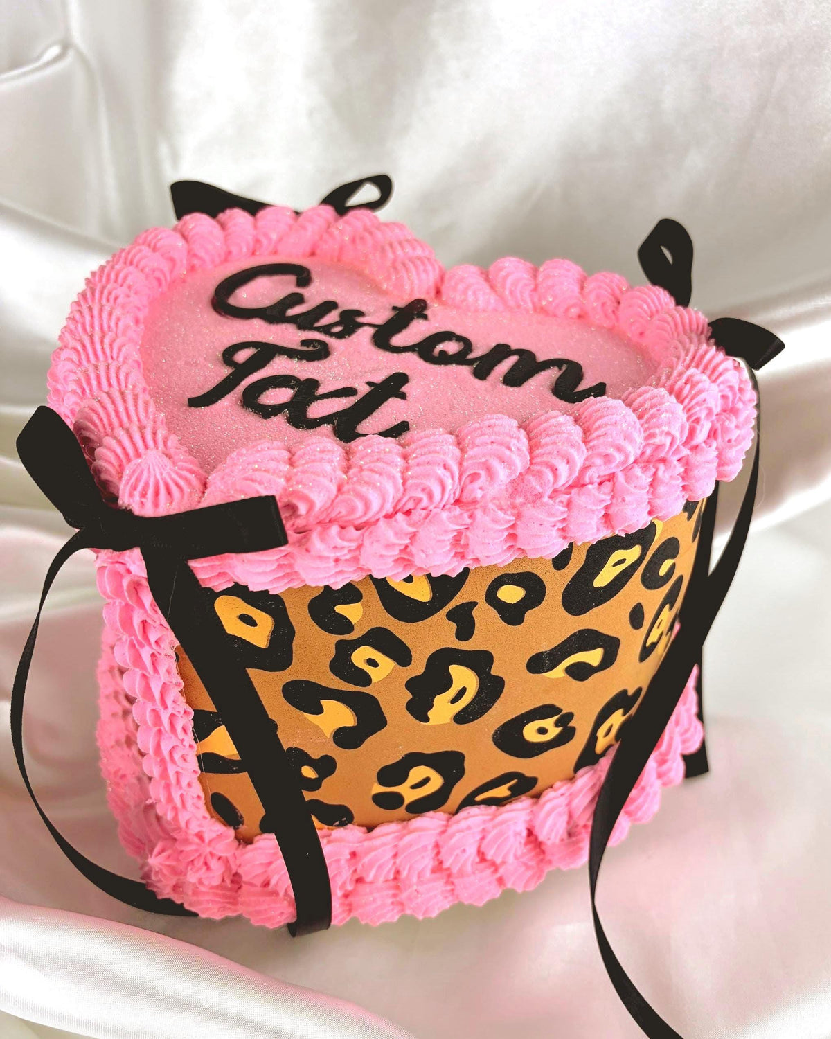 Custom Fake Cake, Pink Leopard Heart Decor and Prop, Personalized Text