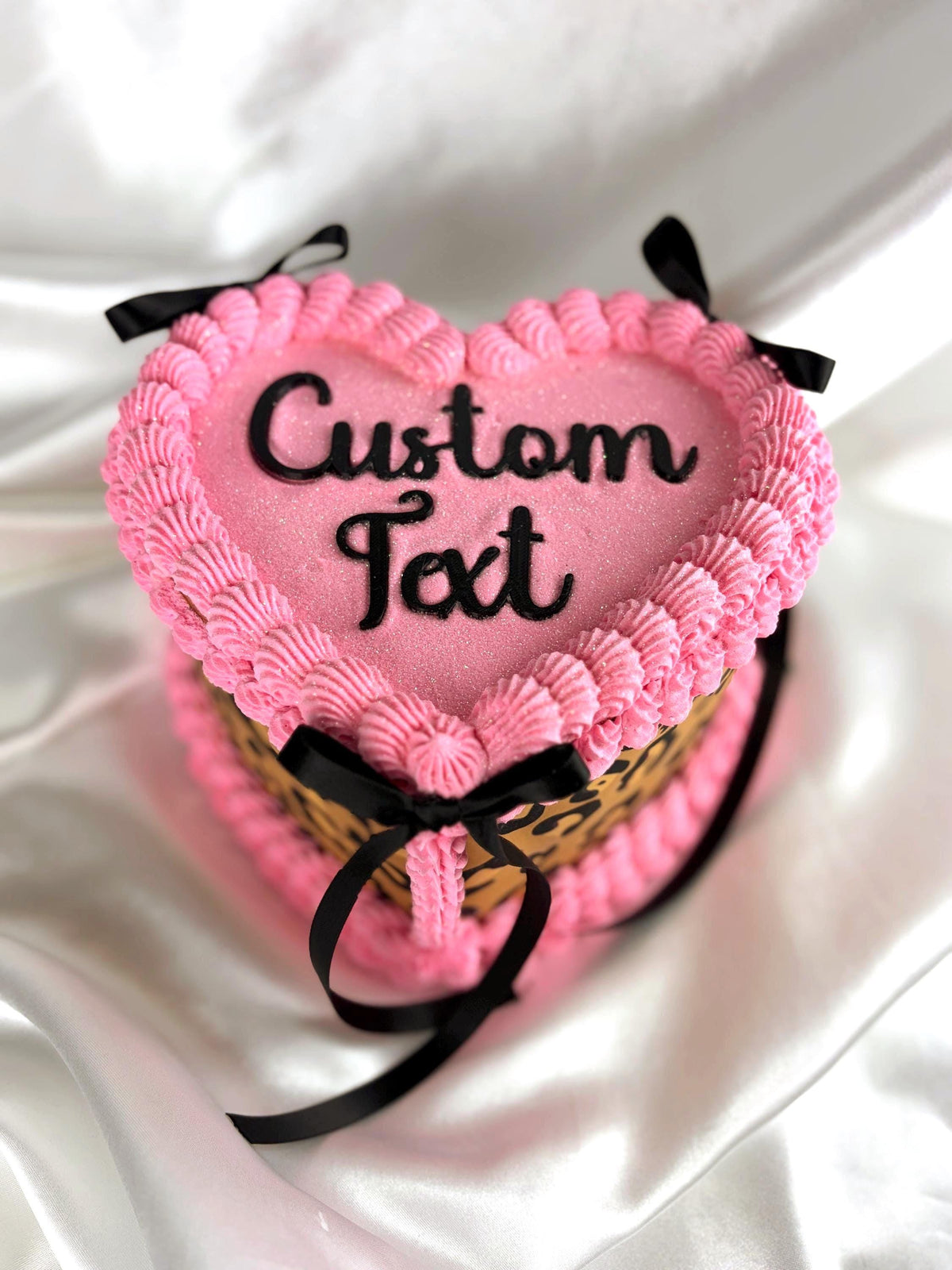 Custom Fake Cake, Pink Leopard Heart Decor and Prop, Personalized Text