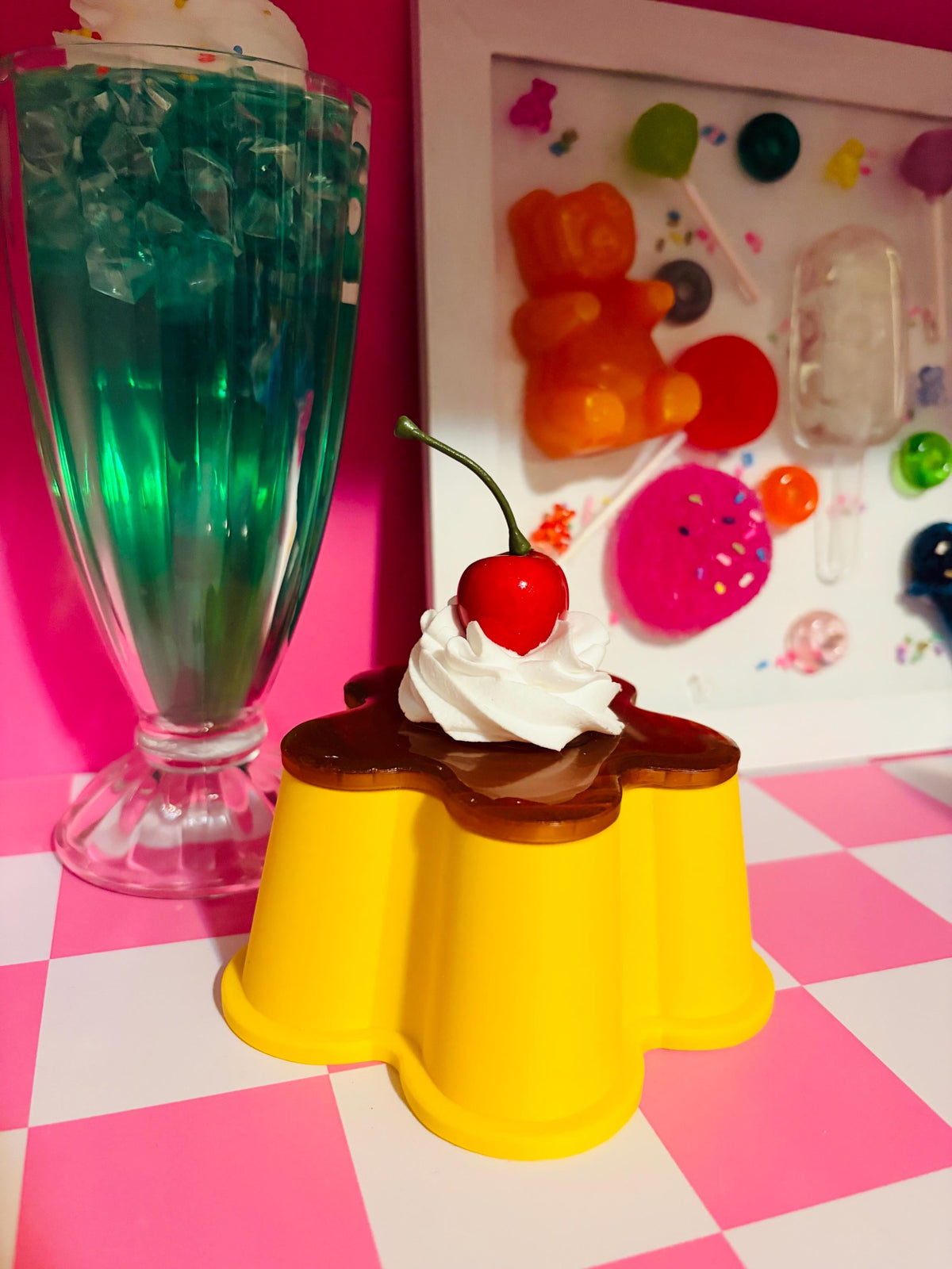 Flan Pudding Trinket Container with Faux Cherry & Whipped Cream Lid