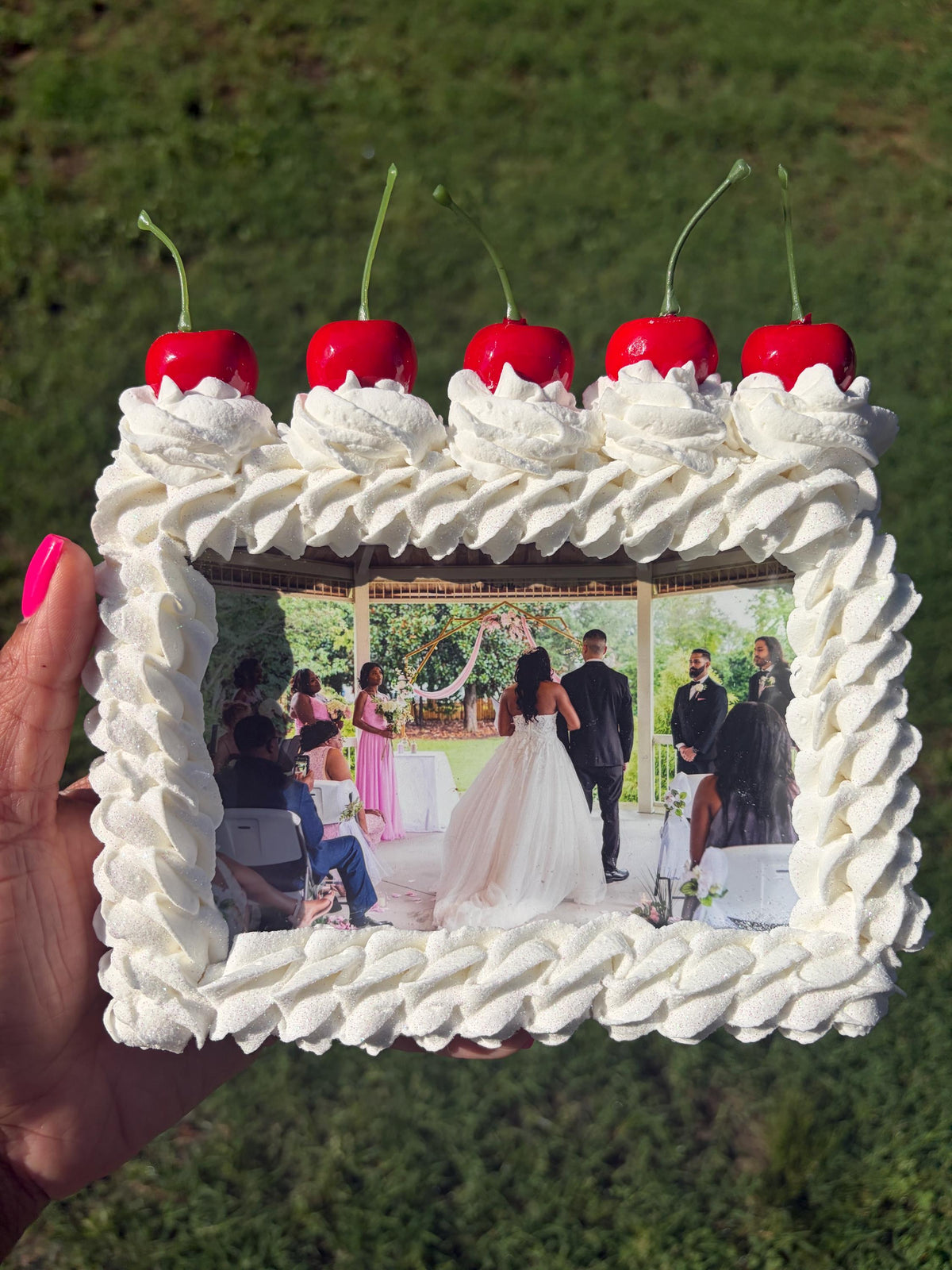 Fake Whipped Cream Cherry Picture Frame, Faux Dessert Frame, Kawaii Decor, Handmade Novelty Gift