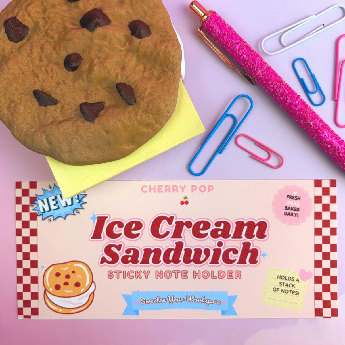 Sticky Note Holder Chocolate Chip Ice Cream Sandwich | Desk Organizer, Teacher Gift