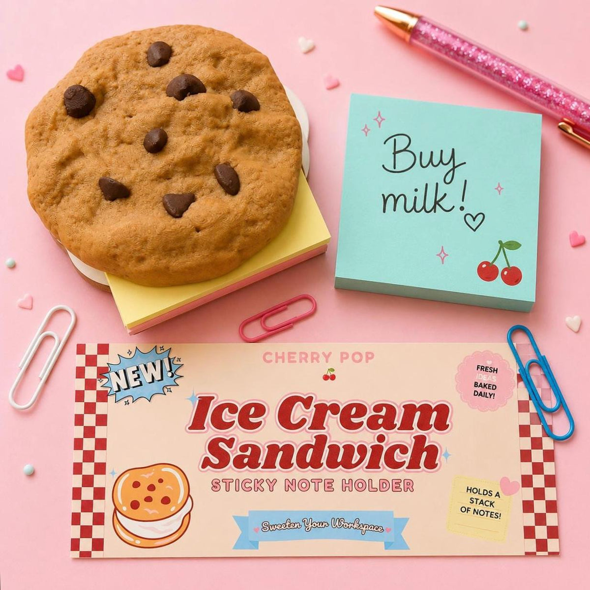Sticky Note Holder Chocolate Chip Ice Cream Sandwich | Desk Organizer, Teacher Gift