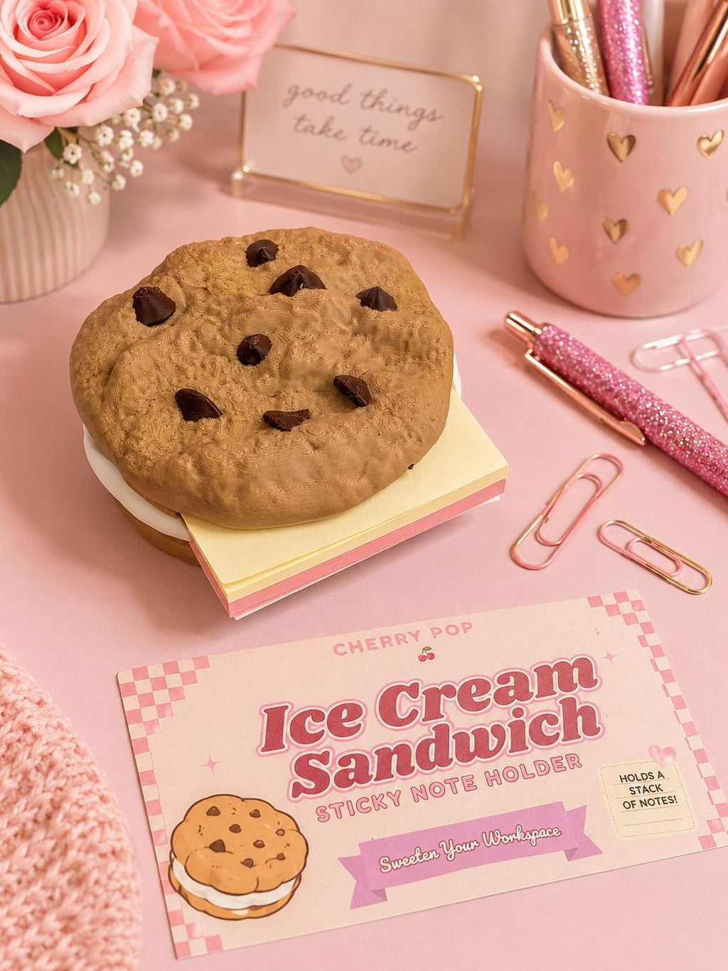 Sticky Note Holder Chocolate Chip Ice Cream Sandwich | Desk Organizer, Teacher Gift