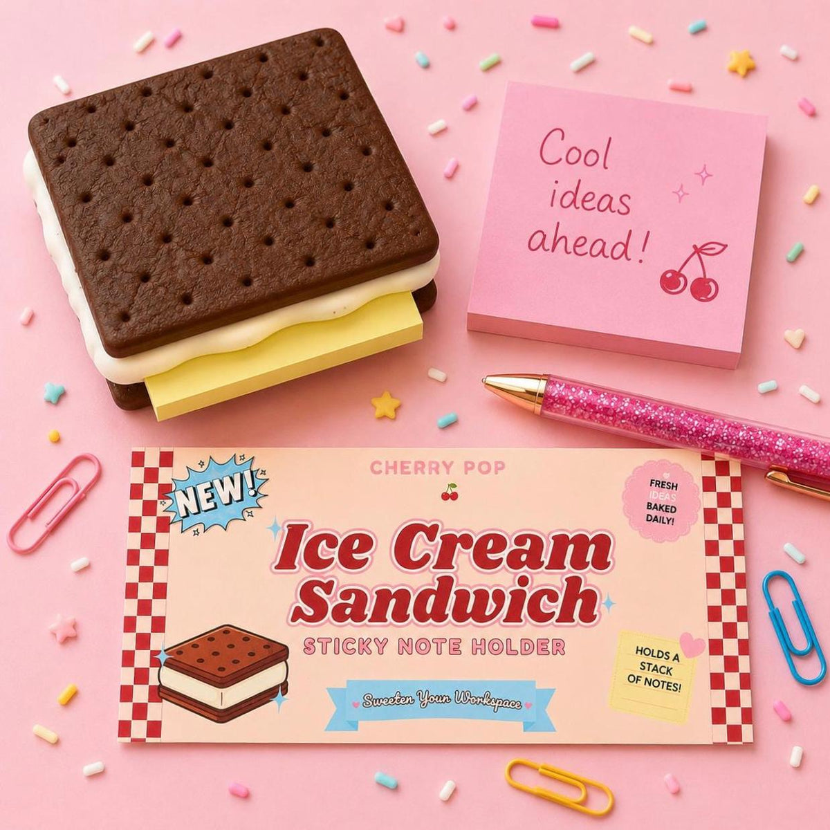 Sticky Note Holder Chocolate Ice Cream Sandwich | Desk Organizer