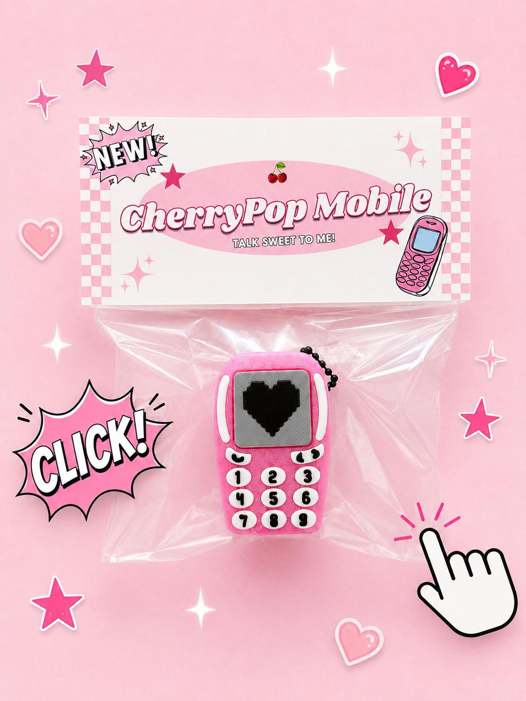 Pink Y2K Cell Phone Fidget Clicker | 3D Printed Mechanical Keychain