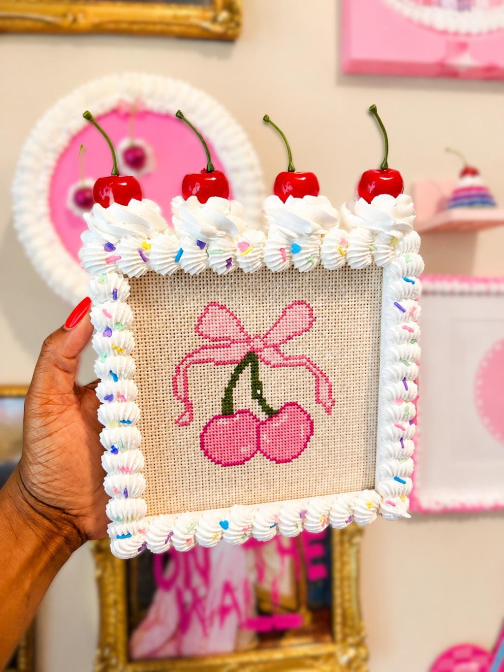 Fake Cake Photo Holder and Needlepoint Cross Stitch Display Frame