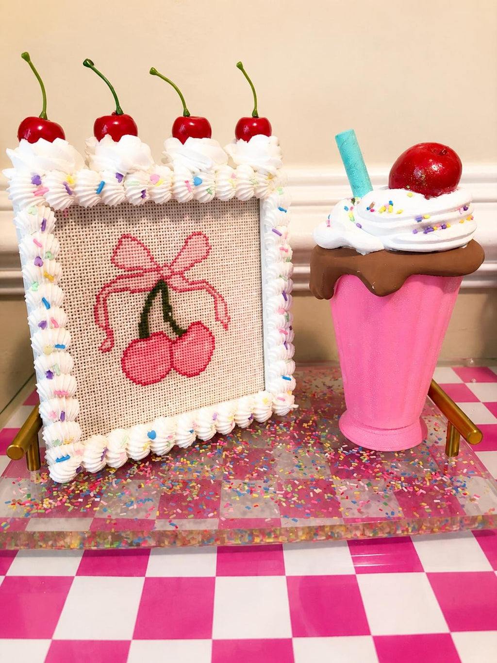 Fake Cake Photo Holder and Needlepoint Cross Stitch Display Frame
