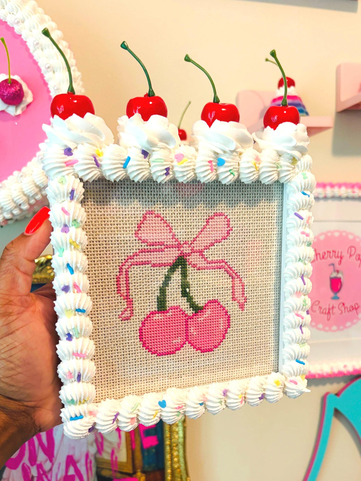 Fake Cake Photo Holder and Needlepoint Cross Stitch Display Frame
