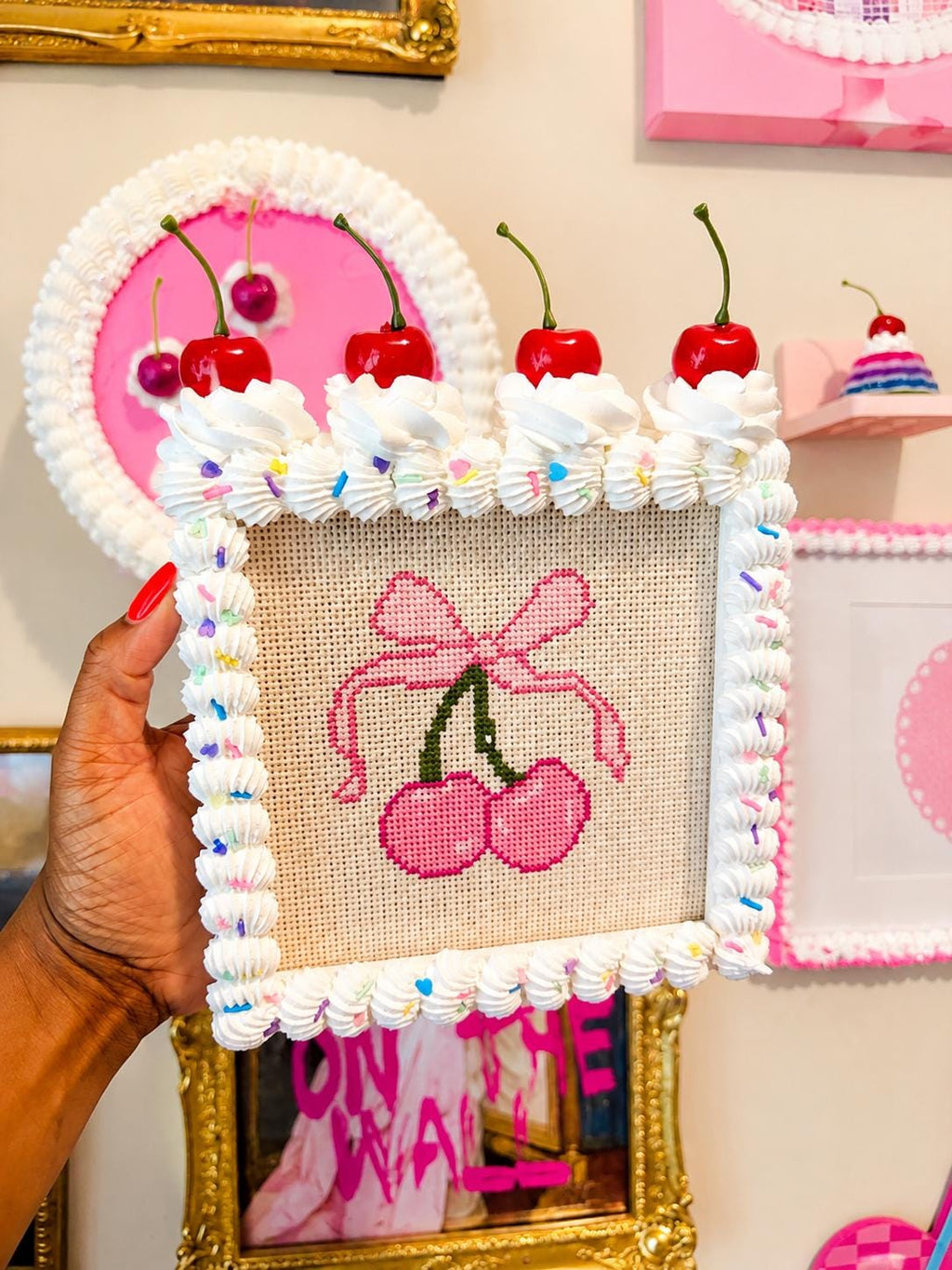 Fake Cake Photo Holder and Needlepoint Cross Stitch Display Frame