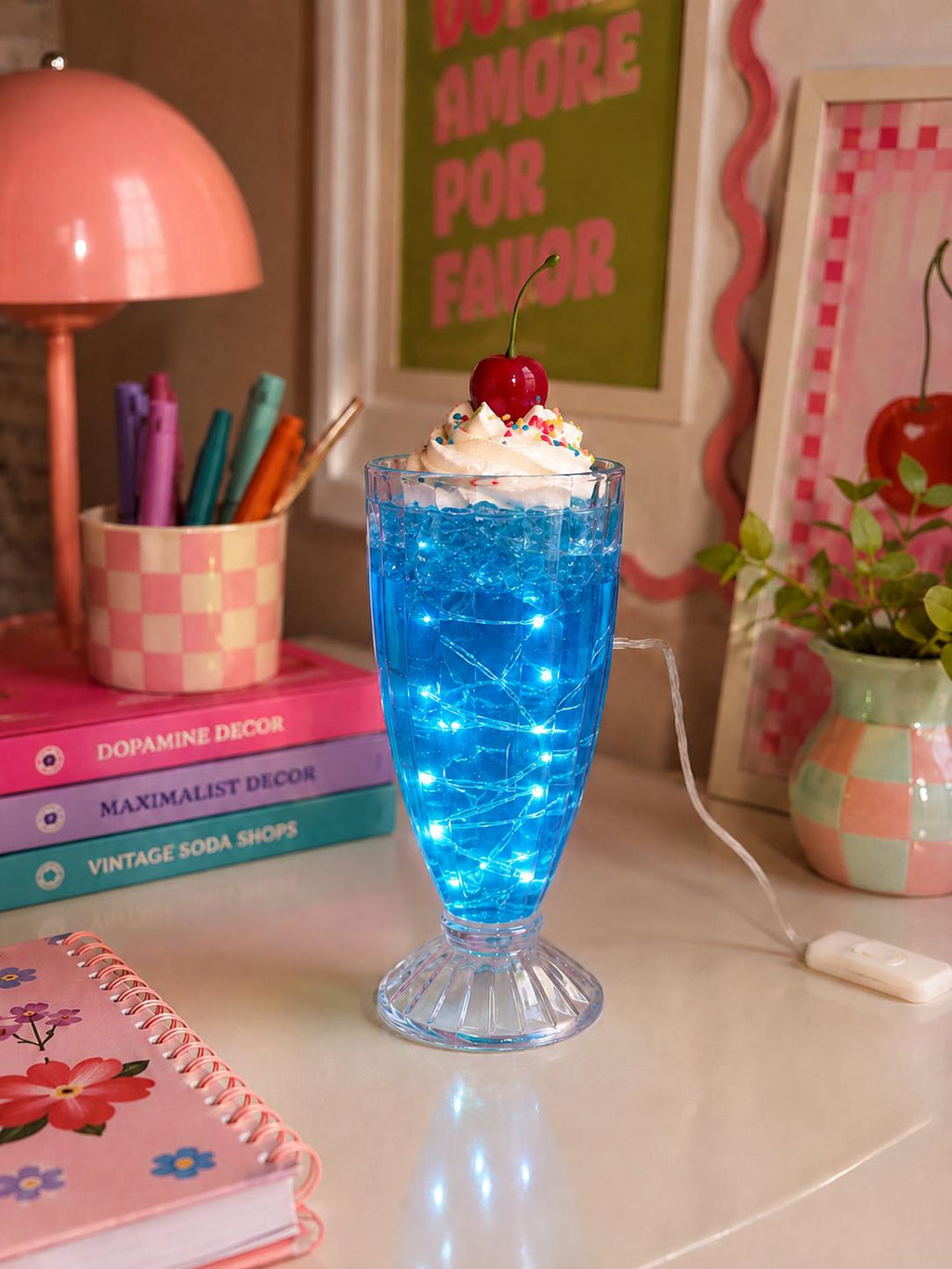 Resin Soda Float Night Light: Faux Ice Cream, Cherry, Sprinkles