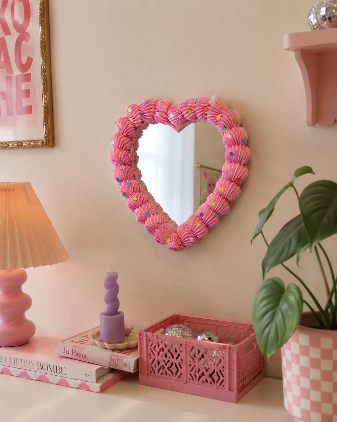 Fake Cake Mirror Pink Heart with Sprinkles